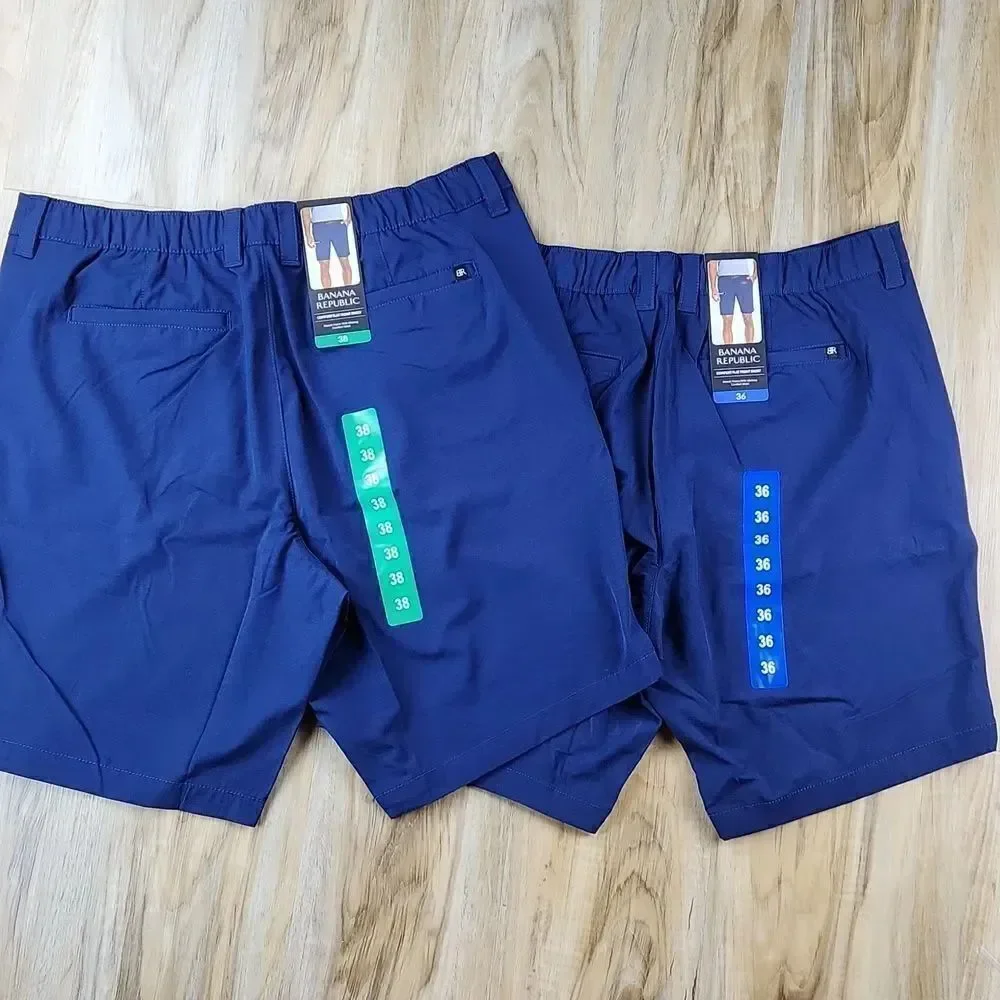 🔸️NWT Banana Republic Blue Men's Elastic Flat Front Shorts Size 38